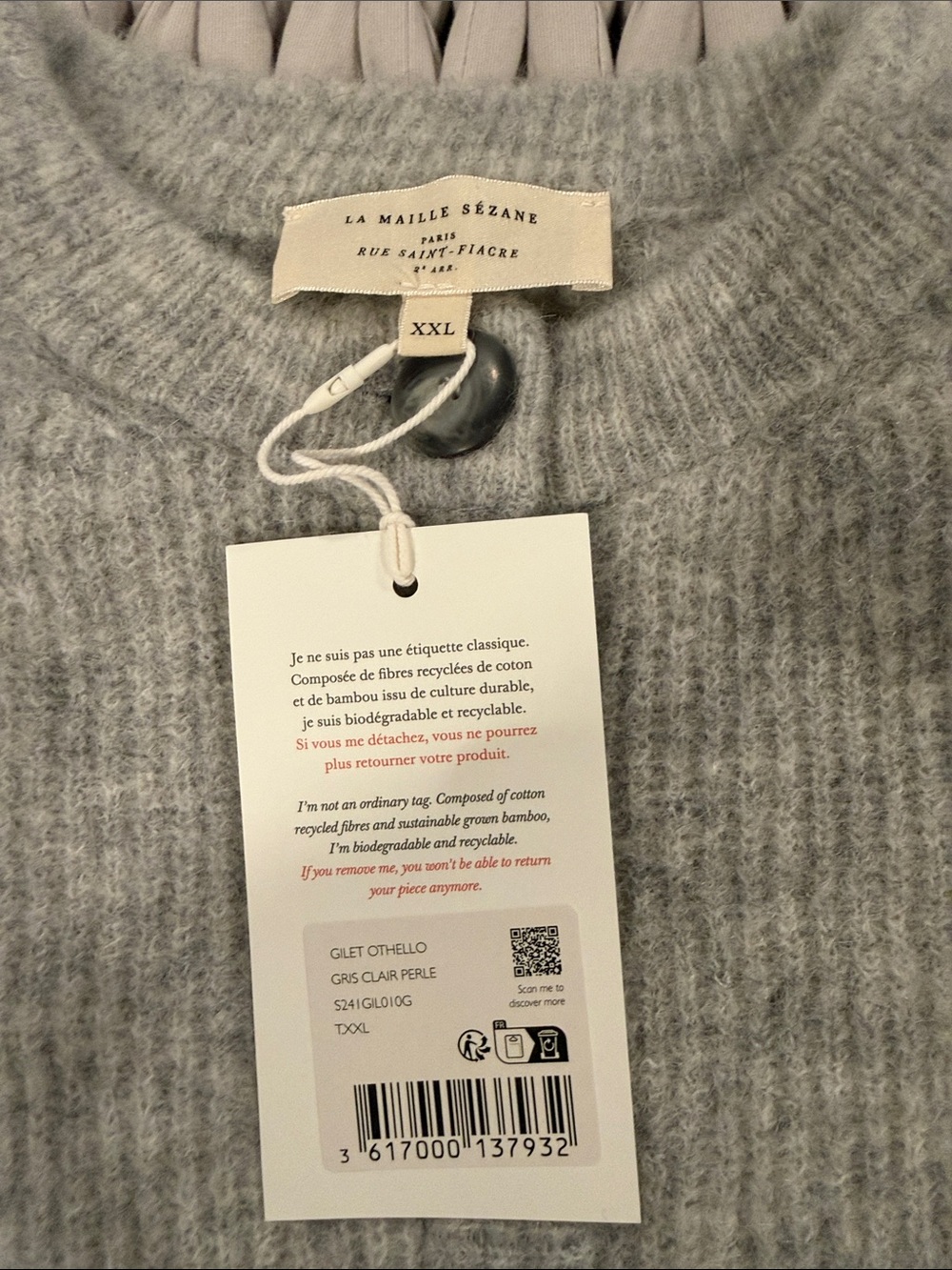Sezane Othello Cardigan Light Pearl Grey - Size XXL - Picture 3 of 4